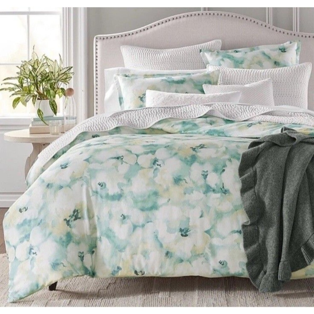 Sky Freya Inky Floral FULL/QUEEN Duvet Cover + 2 Shams Pansy Flower Abstract